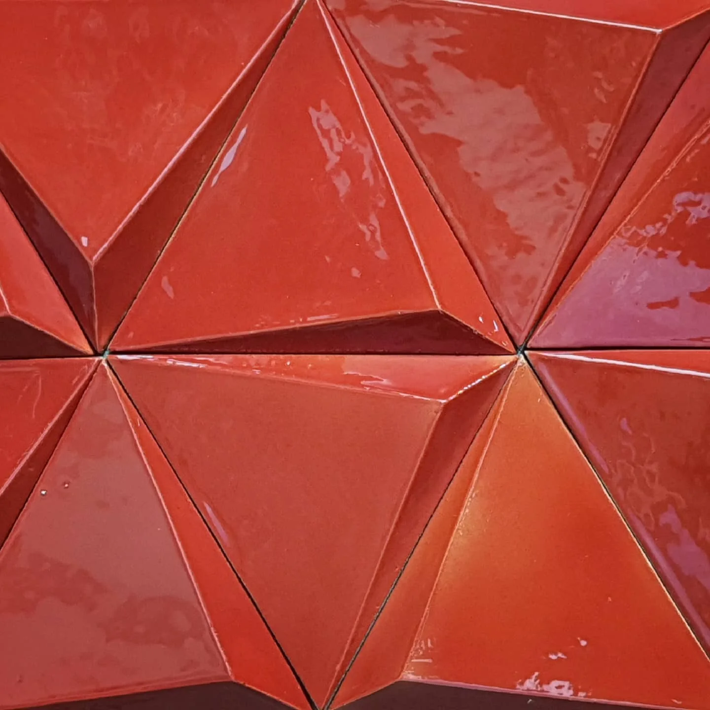 Red geometric 3D ceramic tiles